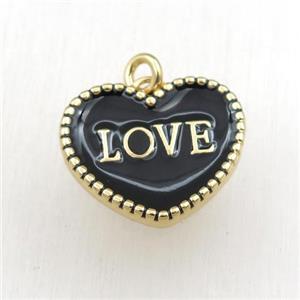 copper heart LOVE pendant with black enameling, gold plated, approx 17-20mm