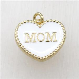 copper heart MOM pendant with white enameling, gold plated, approx 17-20mm