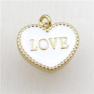 copper heart LOVE pendant with white enameling, gold plated, approx 17-20mm