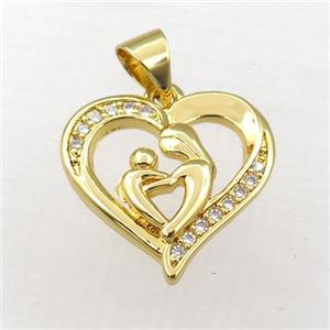 copper heart mama pendant paved zircon, gold plated, approx 16mm