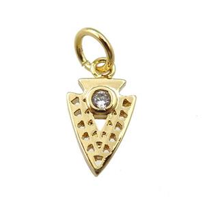 copper arrowhead pendant pave zircon, gold plated, approx 7-10mm