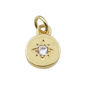 copper circle pendant pave zircon with northstar, gold plated, approx 8mm dia