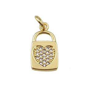 copper lock pendant pave zircon with heart, gold plated, approx 8-12mm