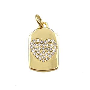 copper lock pendant pave zircon with heart, gold plated, approx 9-15mm