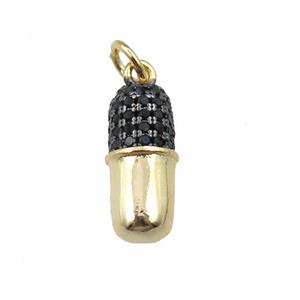 copper pill charm pendant pave zircon, gold plated, approx 6-13.5mm