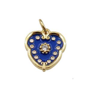 copper heart pendant with blue enameled, gold plated, approx 13mm