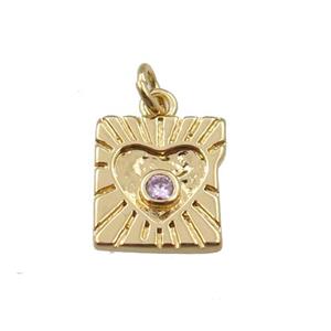 copper square pendant pave zircon, gold plated, approx 11mm