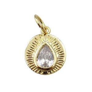 copper teardrop pendant pave zircon, gold plated, approx 12mm dia