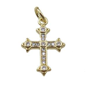 copper cross pendant pave zircon, gold plated, approx 11-14mm