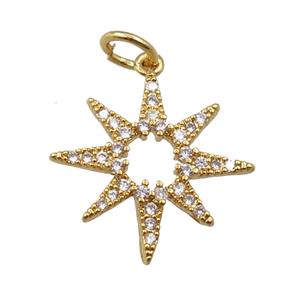copper northstar pendant pave zircon, gold plated, approx 17mm