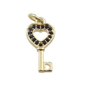 copper key pendant pave zircon, gold plated, approx 8-13.5mm