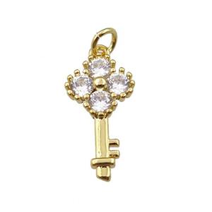 copper key pendant pave zircon, gold plated, approx 9.5-20mm