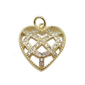 copper heart pendant pave zircon, gold plated, approx 15mm
