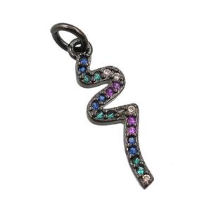 copper snake pendant pave zircon, black plated, approx 6-20mm