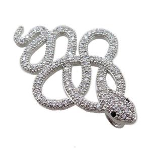 copper snake pendant pave zircon, platinum plated, approx 24-35mm