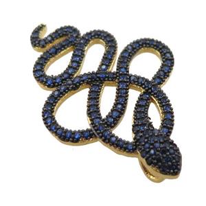 copper snake pendant pave blue zircon, gold plated, approx 24-35mm