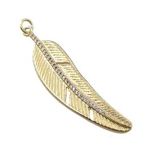 copper leaf pendant pave zircon, gold plated, approx 12-46mm