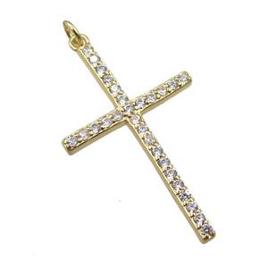 copper cross pendant pave zircon, gold plated, approx 21-35mm