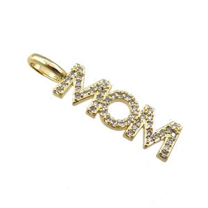 copper MOM pendant pave zircon, gold plated, approx 7-26mm