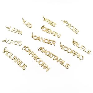 copper zodiac letter pendant, mixed, gold plated, approx 7mm wide
