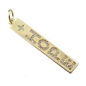copper letter pendant pave zircon, HOPE, gold plated, approx 6-35mm
