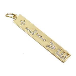 copper letter pendant pave zircon, LIVE, gold plated, approx 6-37mm