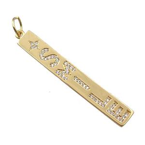 copper letter pendant pave zircon, SMILE, gold plated, approx 6-43mm