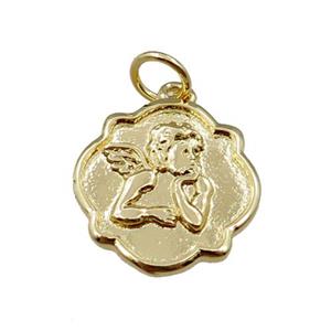 Angel Medallion coin pendant, gold plated, approx 15mm dia