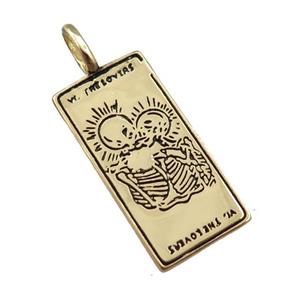 copper tarot card pendant, skull, gold plated, approx 12-25mm