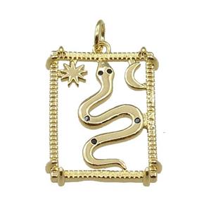copper rectangle pendant, snake, gold plated, approx 17-22mm