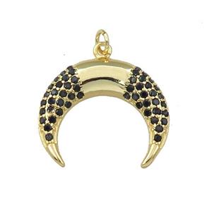 copper crescent moon pendant pave zircon, gold plated, approx 20-23mm