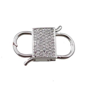 copper clasp pave zircon, platinum plated, approx 16-25mm