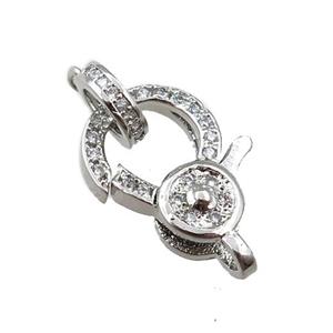 copper lobster clasp pave zircon, platinum plated, approx 12-20mm, 7mm dia