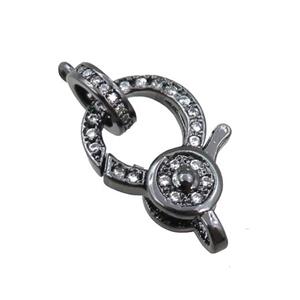 copper lobster clasp pave zircon, black plated, approx 12-20mm, 7mm dia