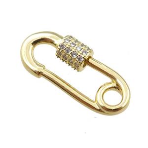 copper carabiner clasp pave zircon, gold plated, approx 12-21mm
