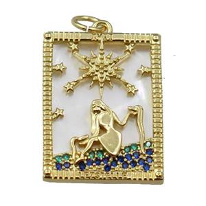 copper Frame pendant pave zircon with enchantress, gold plated, approx 16-20mm