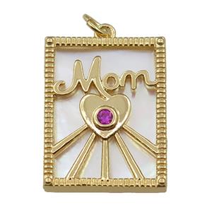 copper Frame pendant with heart MOM, gold plated, approx 16-20mm