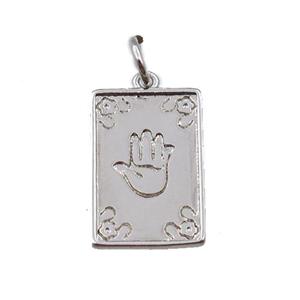 copper tarot card pendant with hand, platinum plated, approx 10-15mm