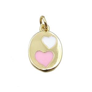copper oval pendant with heart, enamel, gold plated, approx 10-12.5mm