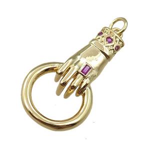 copper hand charm pendant paved zircon, gold plated, approx 15-25mm