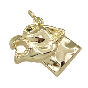 copper leopard head charm pendant, gold plated, approx 14-19mm