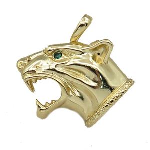 copper leopard head pendant, gold plated, approx 30mm