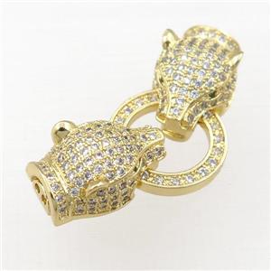 copper clasp pave zircon, foxhead, gold plated, approx 10-15mm, 35mm