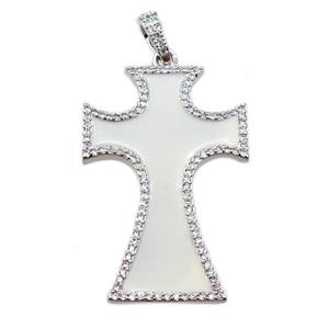 copper cross pendant pave zircon with white enameled, platinum plated, approx 24-37mm