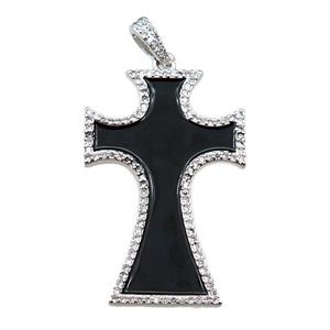 copper cross pendant pave zircon with black enameled, platinum plated, approx 24-37mm