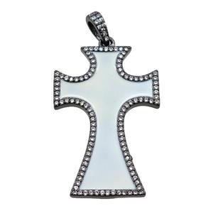 copper cross pendant pave zircon with white enameled, black plated, approx 24-37mm