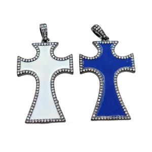 copper cross pendant pave zircon with enameled, mixed, black plated, approx 24-37mm