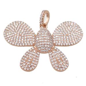 copper butterfly pendant pave zircon, rose gold, approx 26-38mm