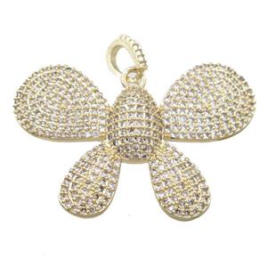 copper butterfly pendant pave zircon, gold plated, approx 26-38mm