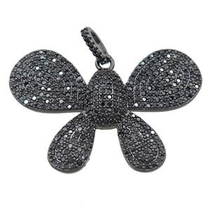 copper butterfly pendant pave zircon, black plated, approx 26-38mm
